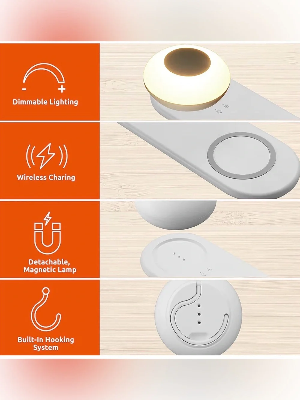 WIRELESS CHARGING STATION WITH PORTABLE RECHARGEABLE LIGHT